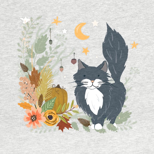 Autumn Garden Moonlit Kitty Cat by LittleBunnySunshine